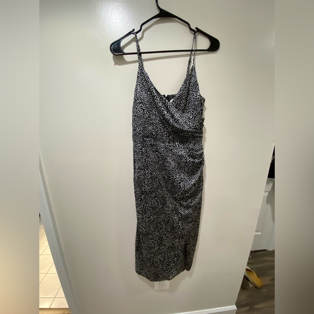 Abercrombie & Fitch Silver Black Ruched Asymmetrical Midi Dress